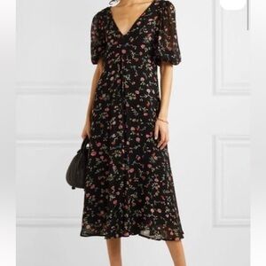 GANNI 🩷 Black Dress with Pink Floral Design